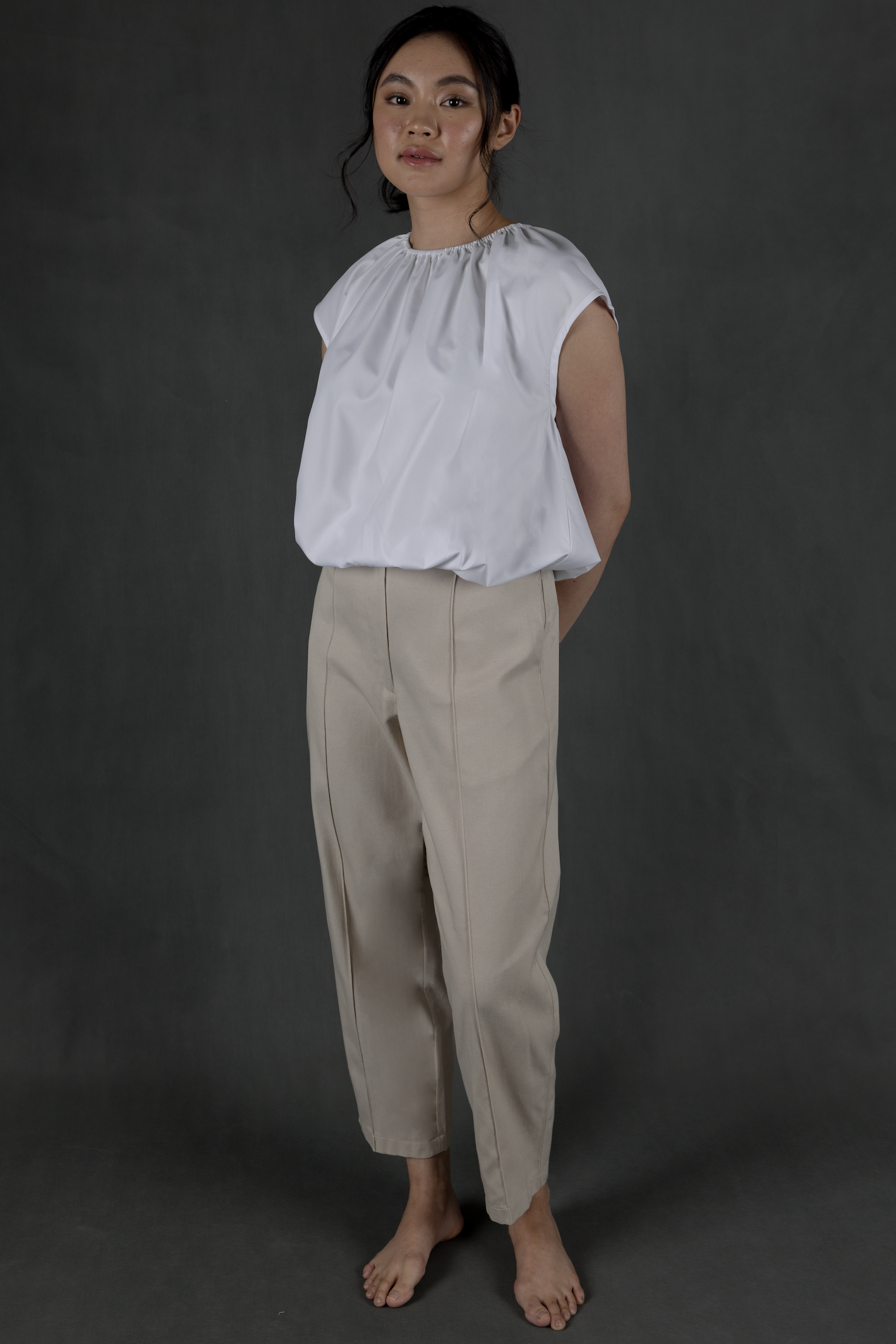 ruched neck top - white