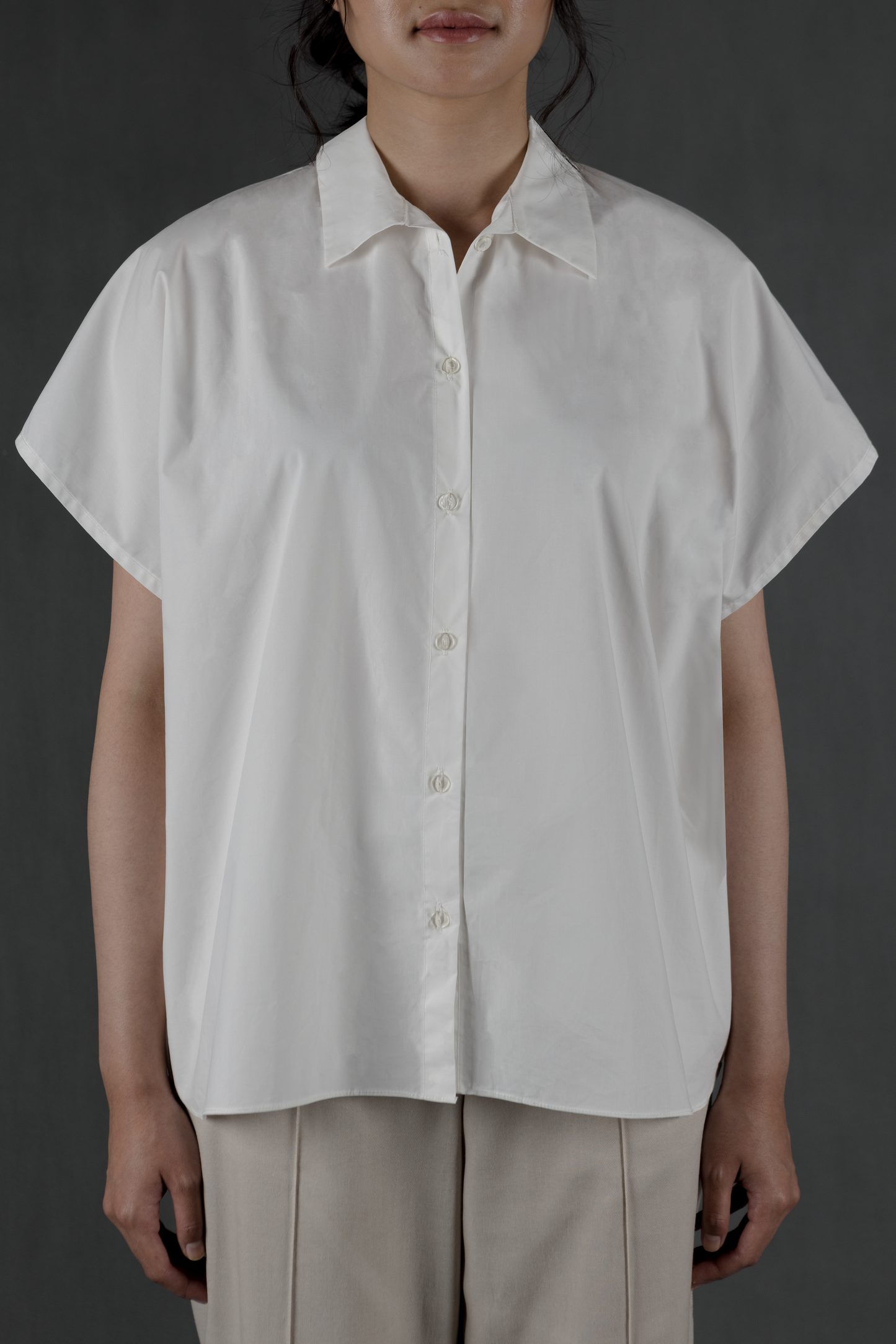 gathered back collared top - white