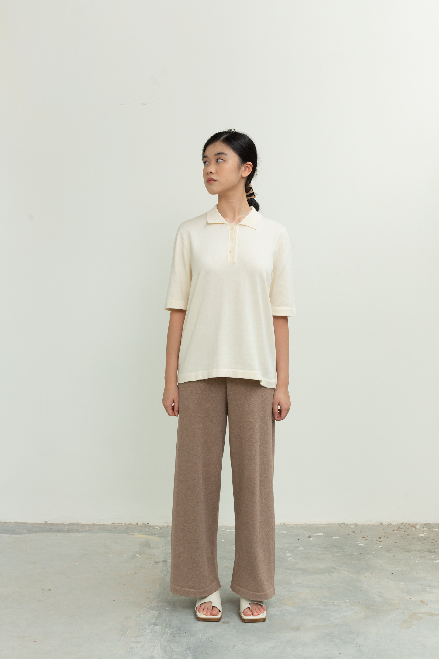 knit long pants - brown