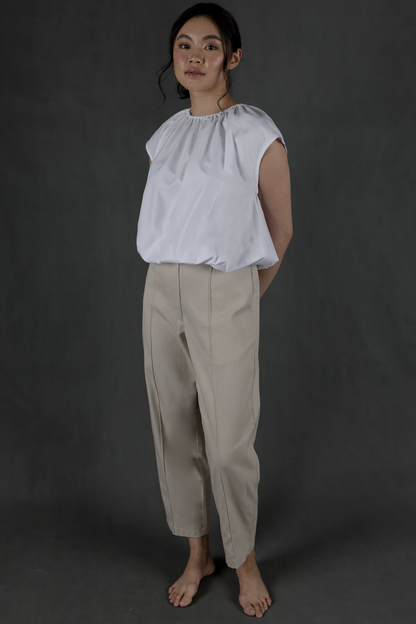 ruched neck top - white