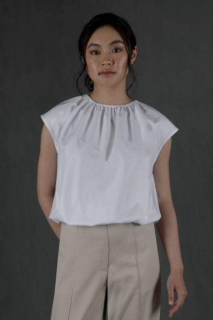 ruched neck top - white