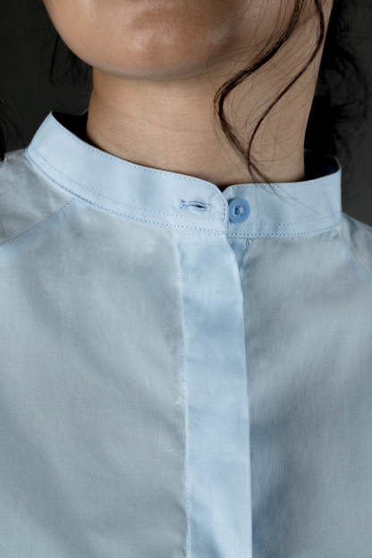 puff sleeve cropped shirt - sky