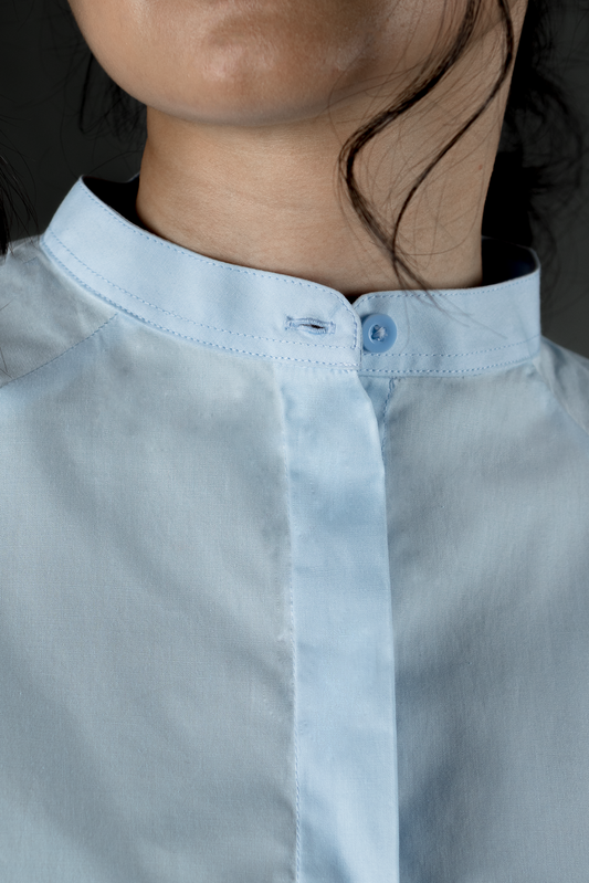puff sleeve cropped shirt - sky