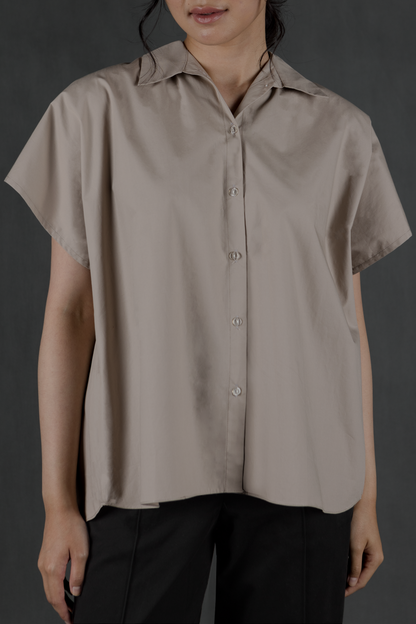 gathered back collared top - latte