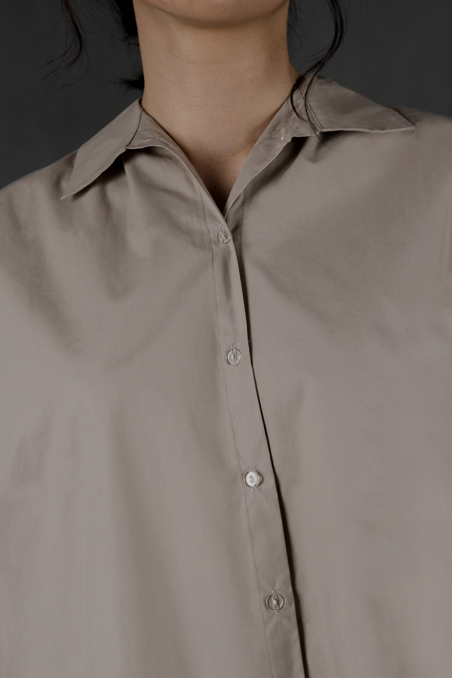 gathered back collared top - latte