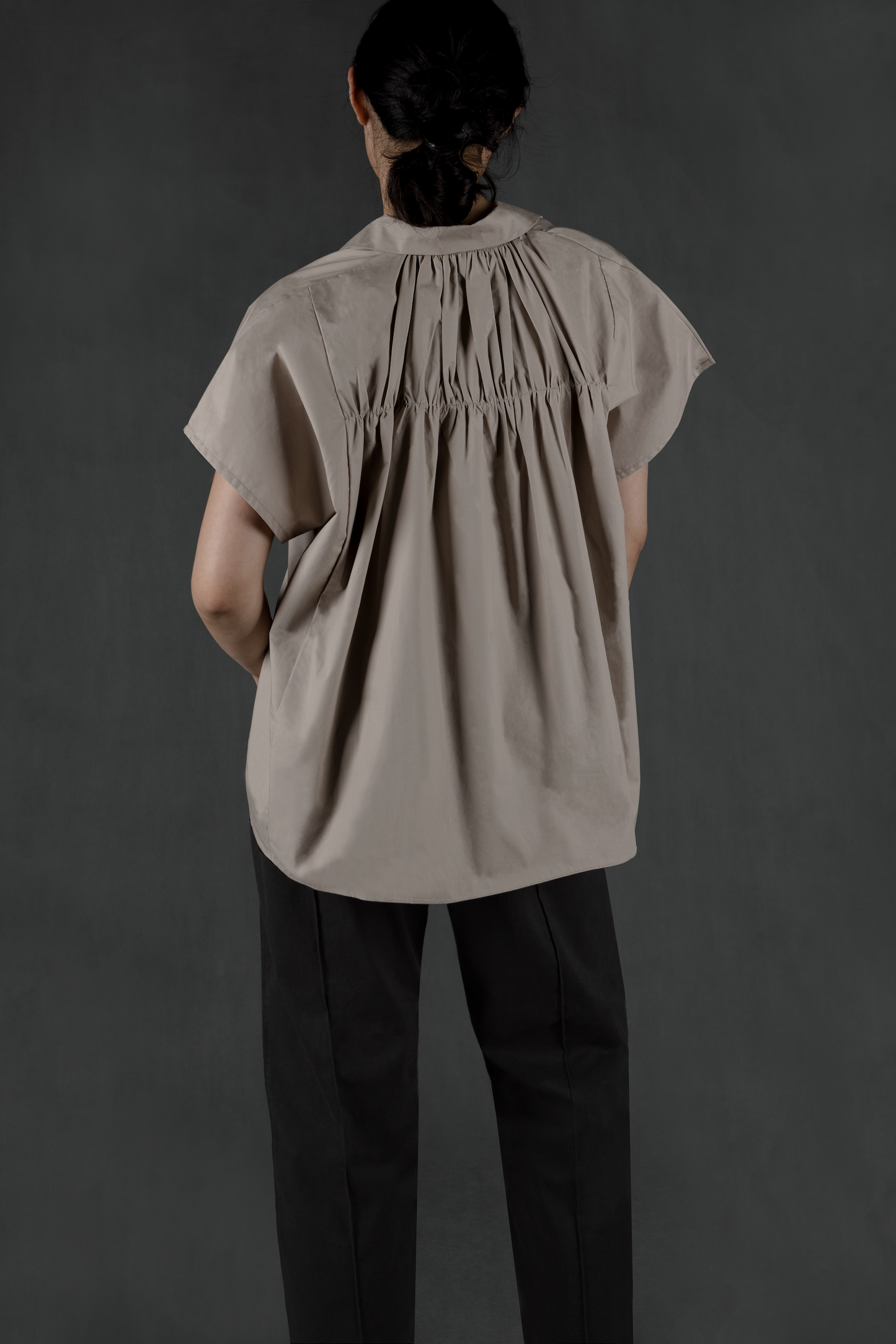 gathered back collared top - latte