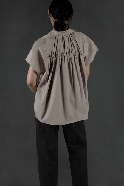 gathered back collared top - latte