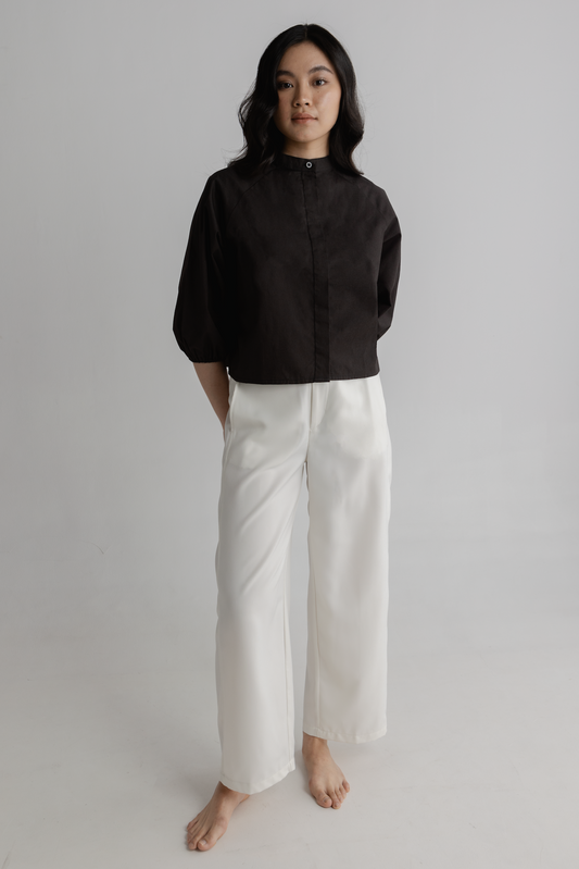 puff sleeve cropped shirt - charcoal