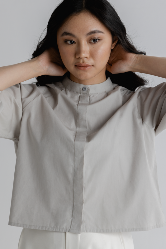 puff sleeve cropped shirt - grey