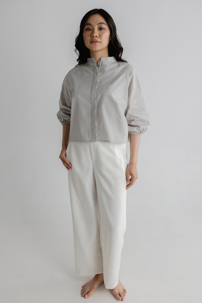 puff sleeve cropped shirt - grey