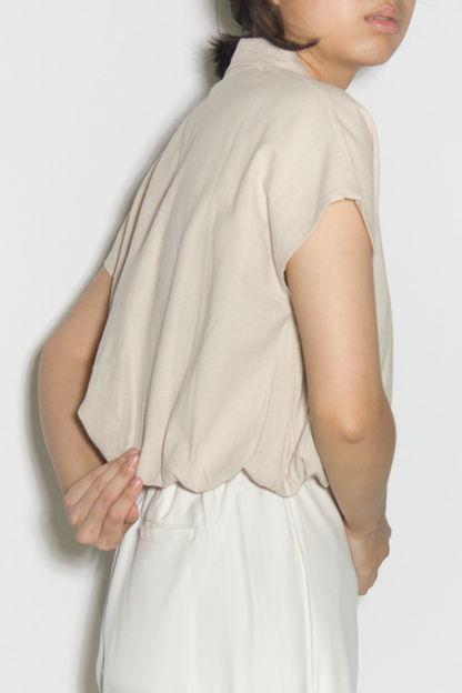 linen blend v-collar top - ecru