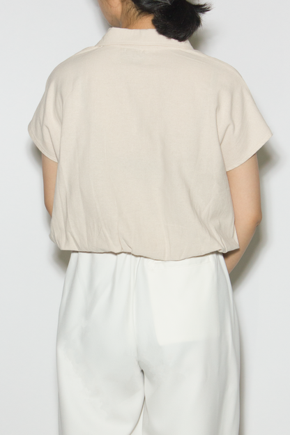 linen blend v-collar top - ecru