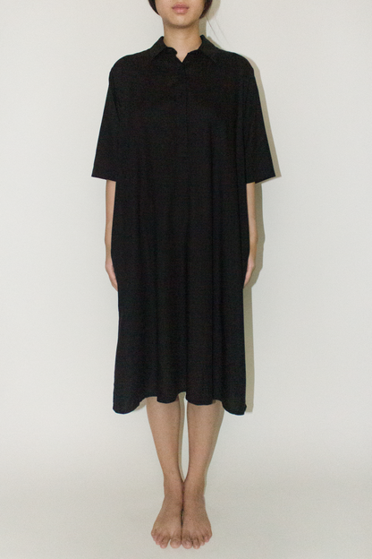 button front collared dress - black