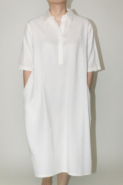 button front collared dress - white