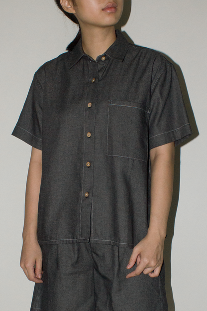 cotton denim shirt - black