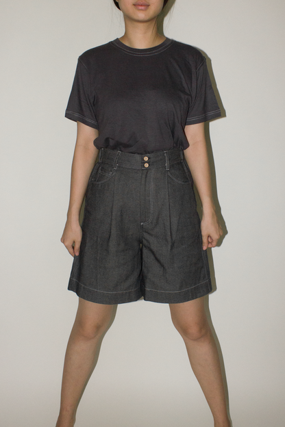 cotton denim shorts - black