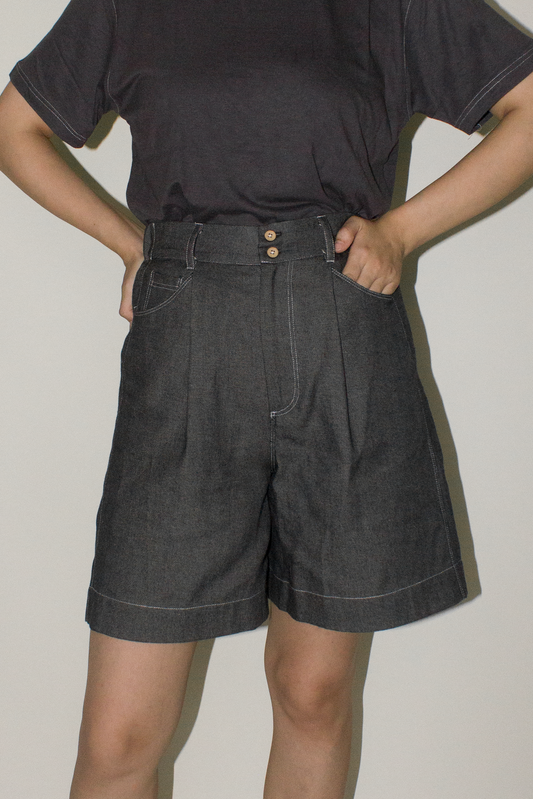 cotton denim shorts - black