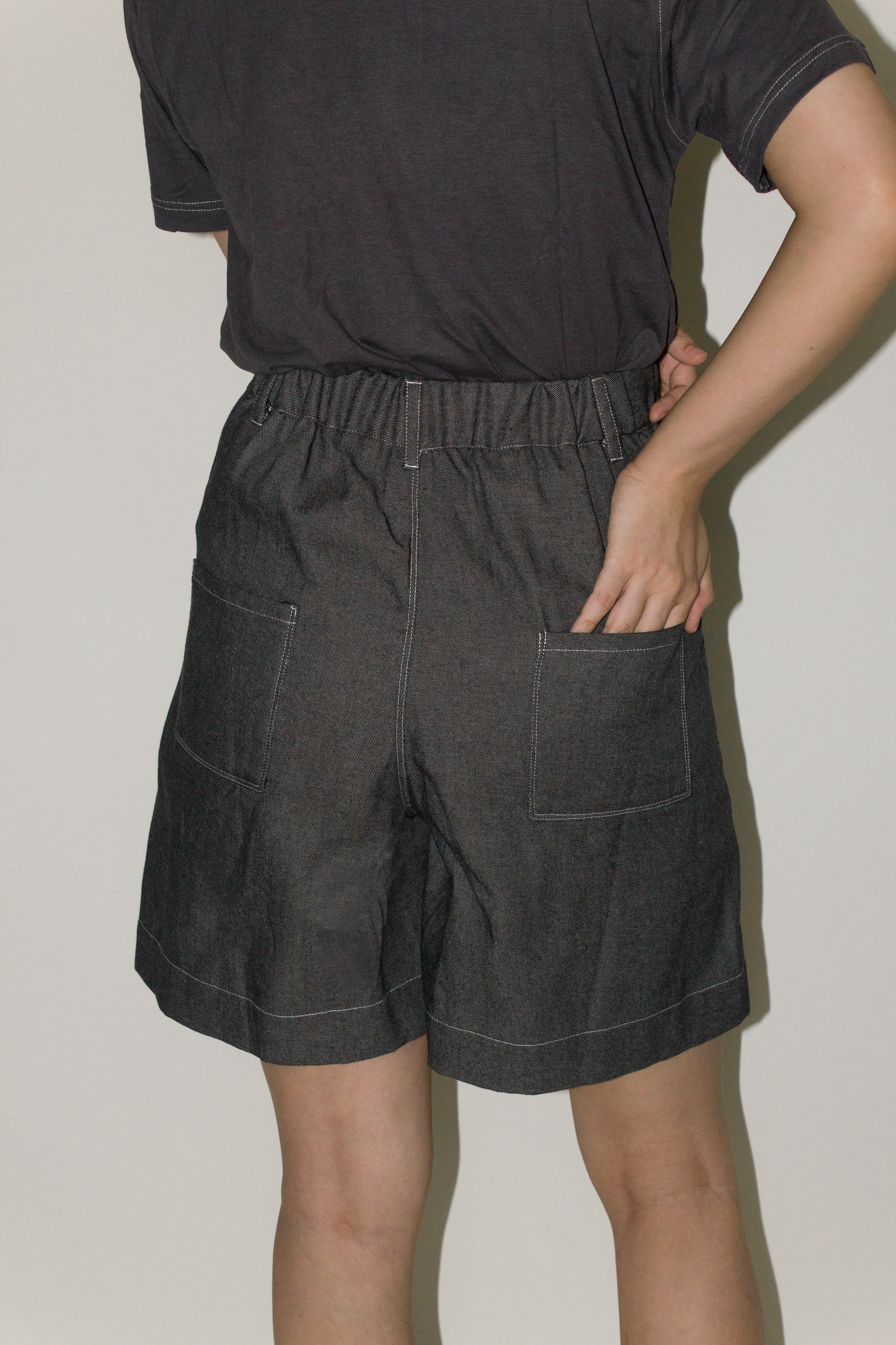 cotton denim shorts - black