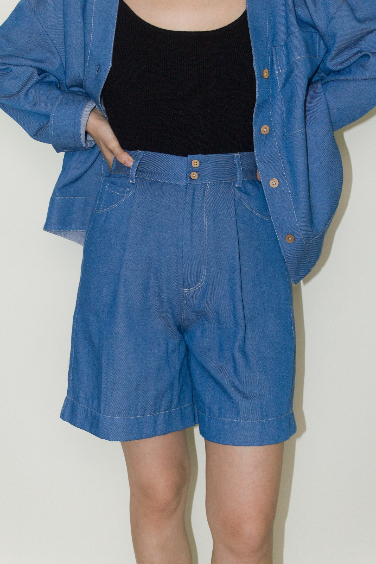 cotton denim shorts - blue