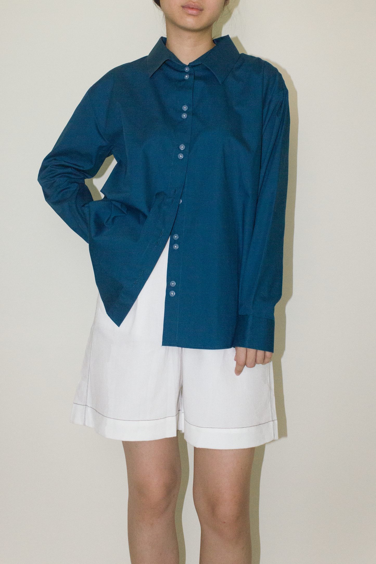 cotton long sleeve shirt - teal blue