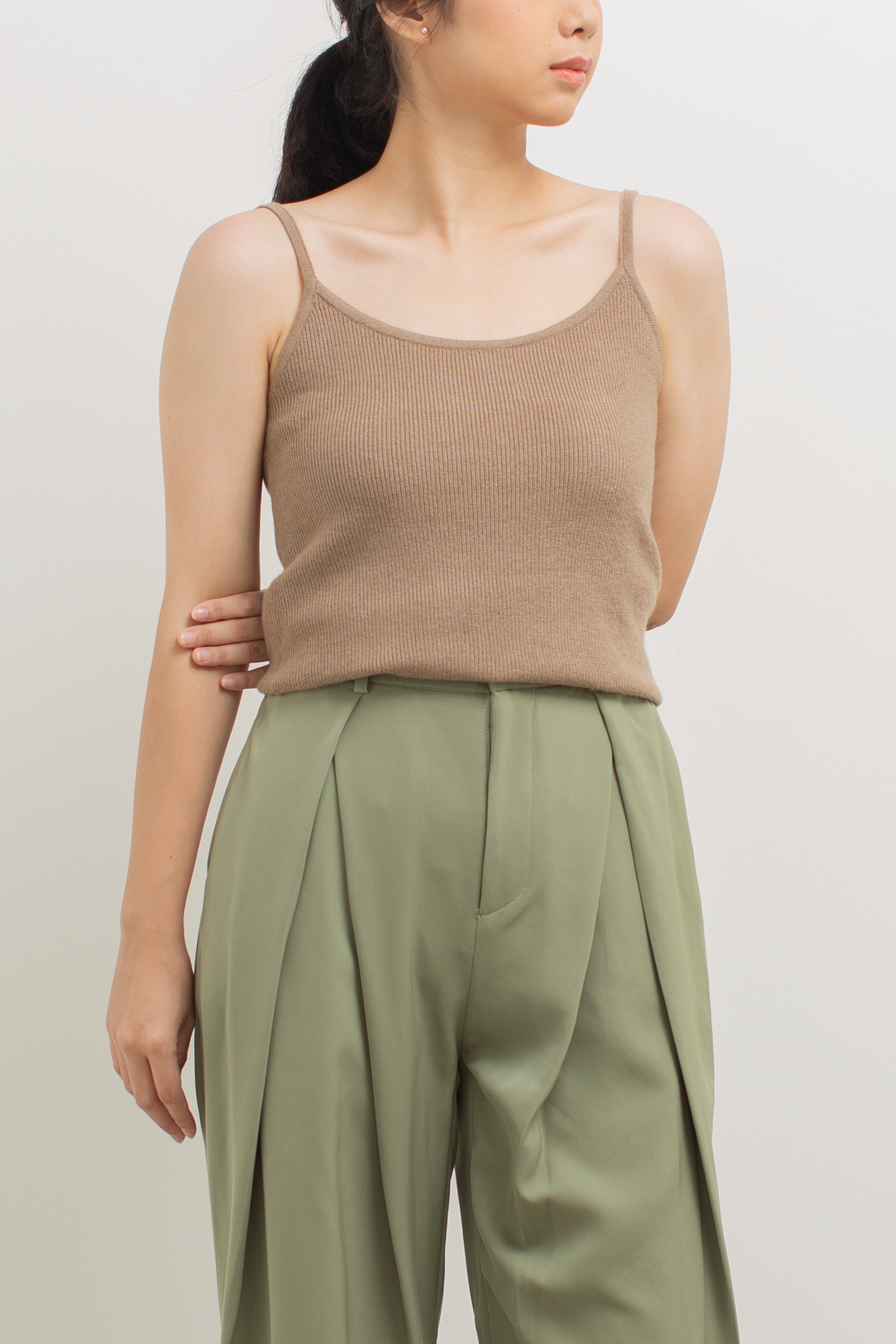 knit strap tanktop - brown