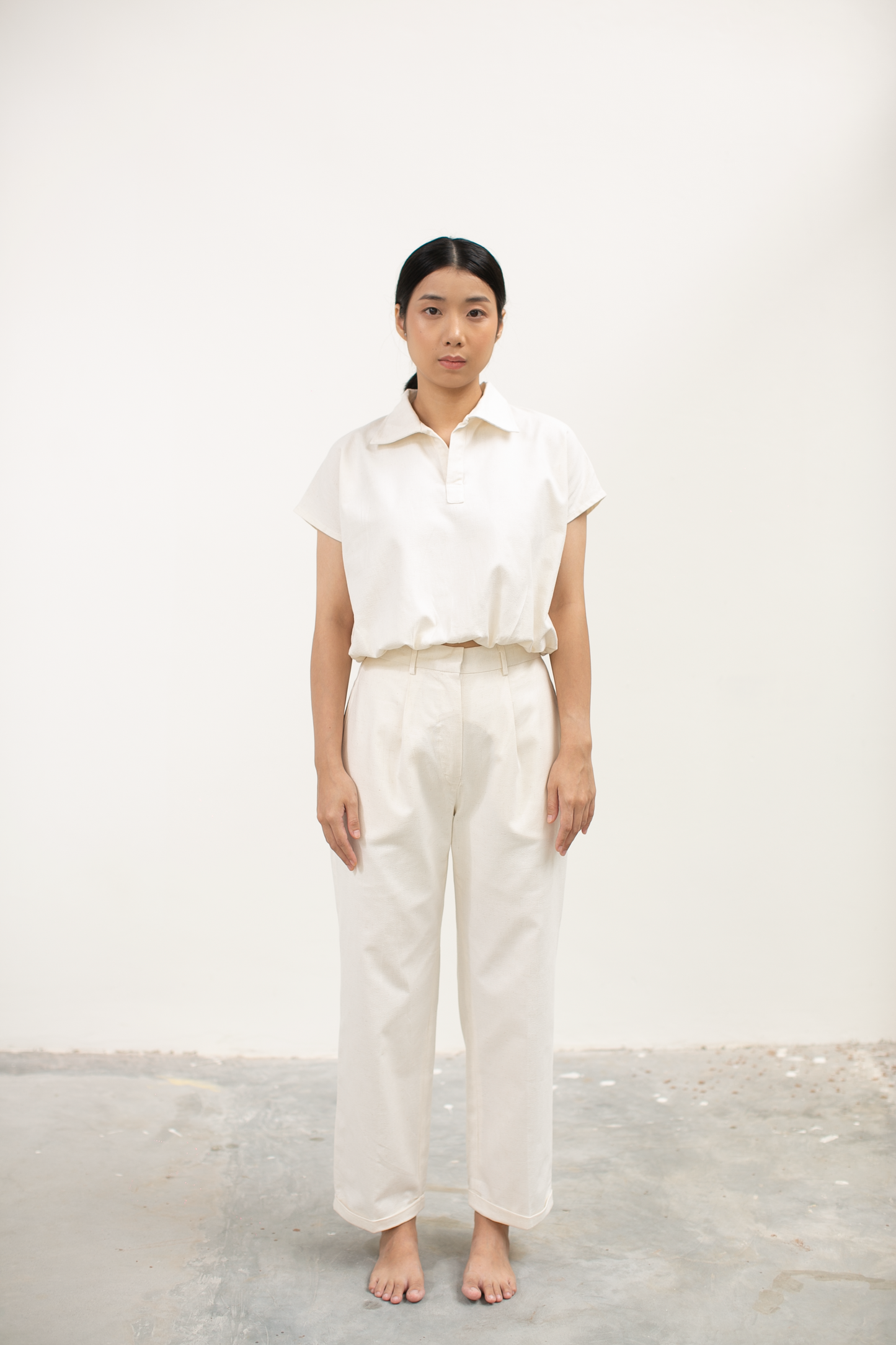 linen straight pants - ivory