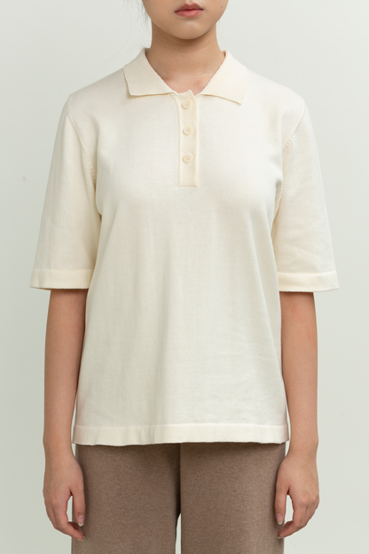 knit collared top - off white