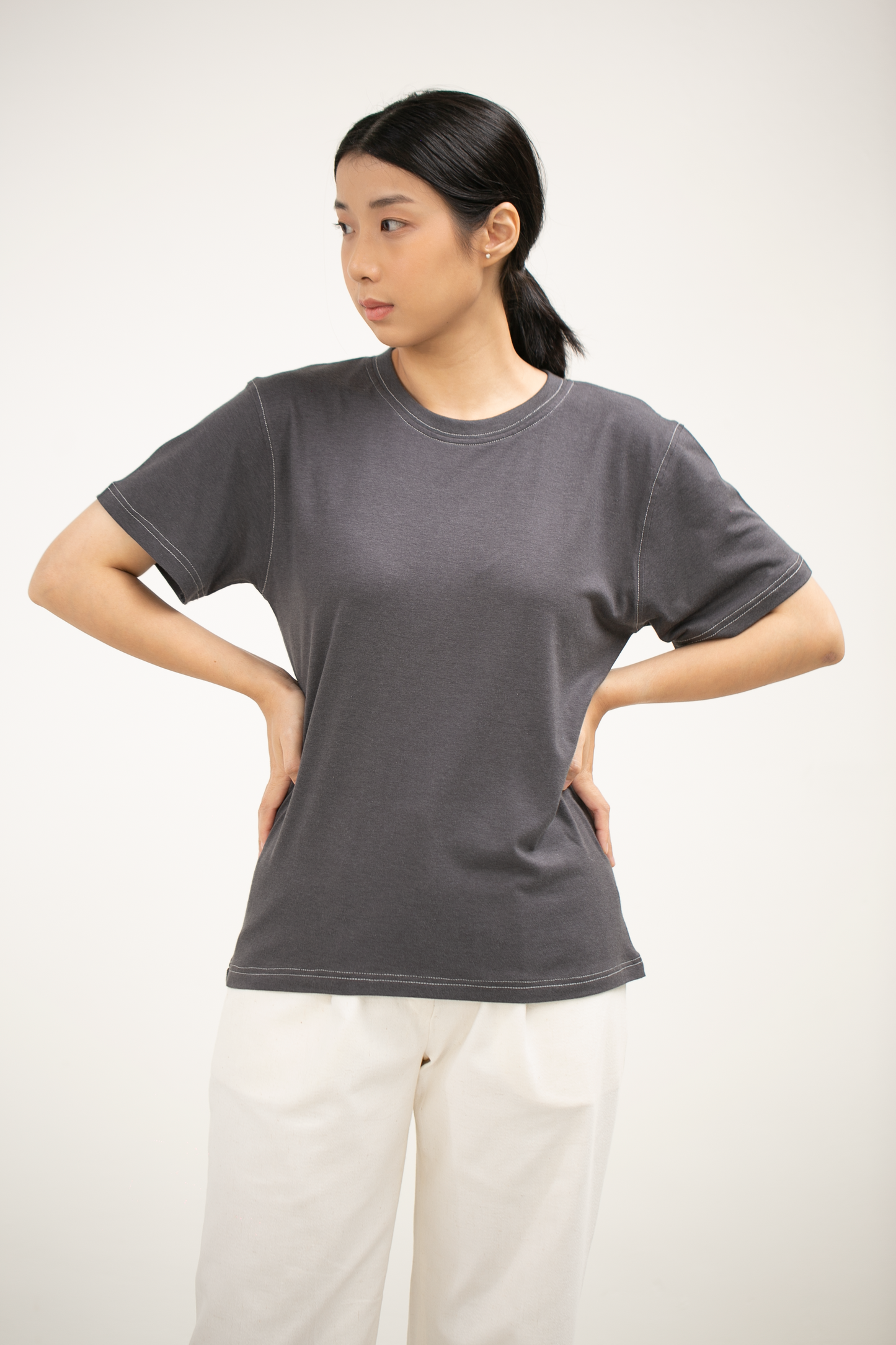 bamboo contrast basic tee - dark grey