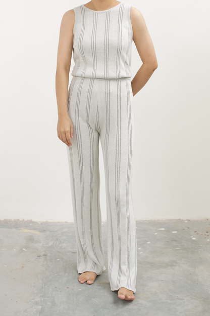 knit stripe pattern pants - grey