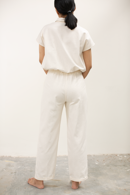 linen straight pants - ivory