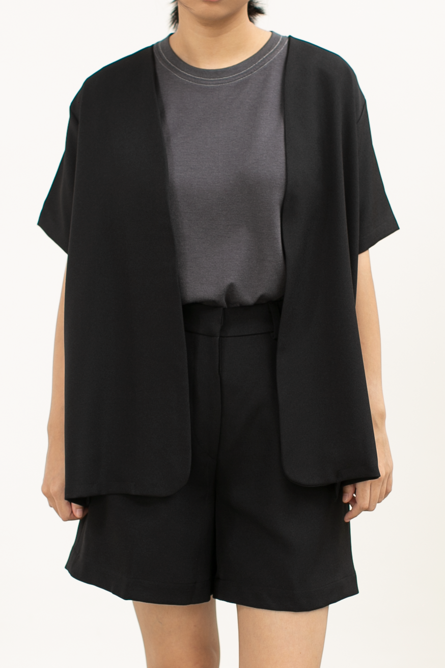 semiwool collarless blazer - black