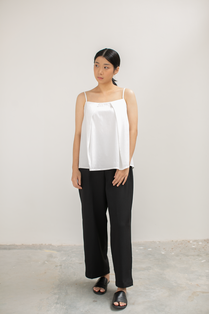 reversible fold ruche tank - white