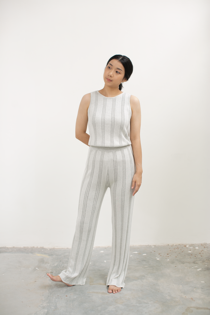 knit stripe pattern pants - grey