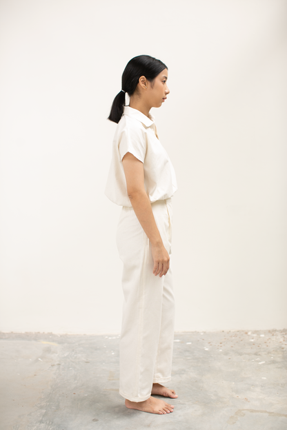 linen straight pants - ivory