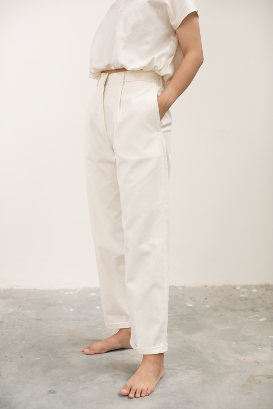 linen straight pants - ivory