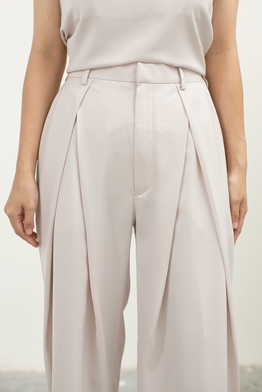 tulip fold long pants - grey