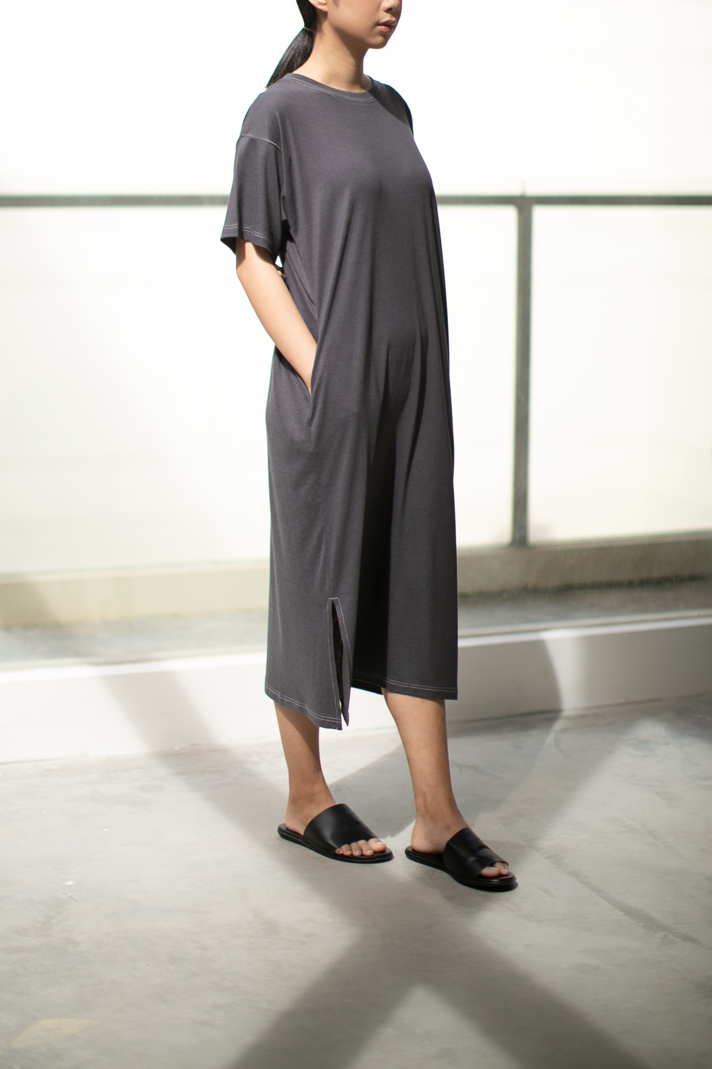 bamboo contrast shirtdress - dark grey