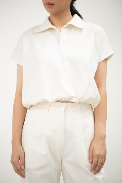 linen v-collar top - ivory