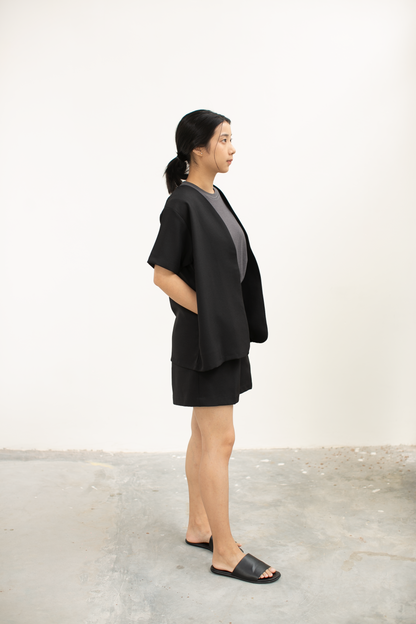 semiwool collarless blazer - black