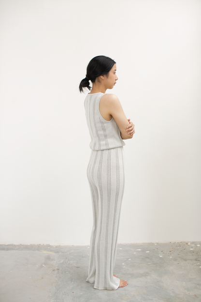 knit stripe pattern pants - grey