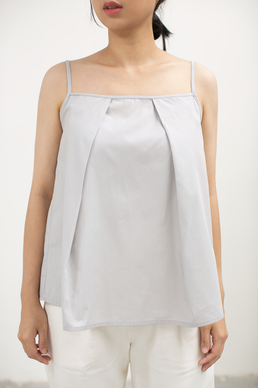 reversible fold ruche tank - grey