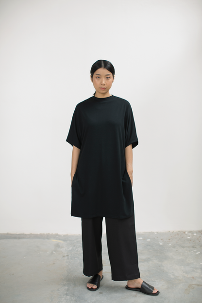 loose raglan long top - black
