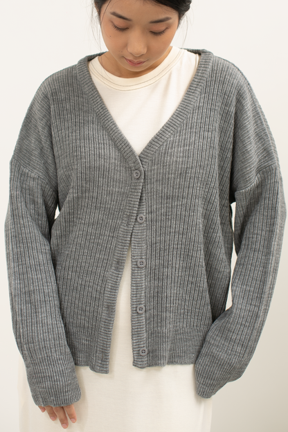 knit loose button cardigan - grey