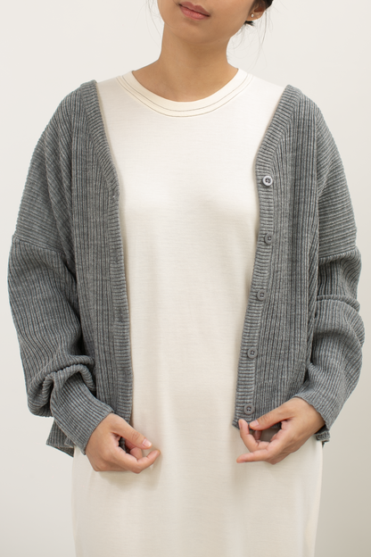 knit loose button cardigan - grey