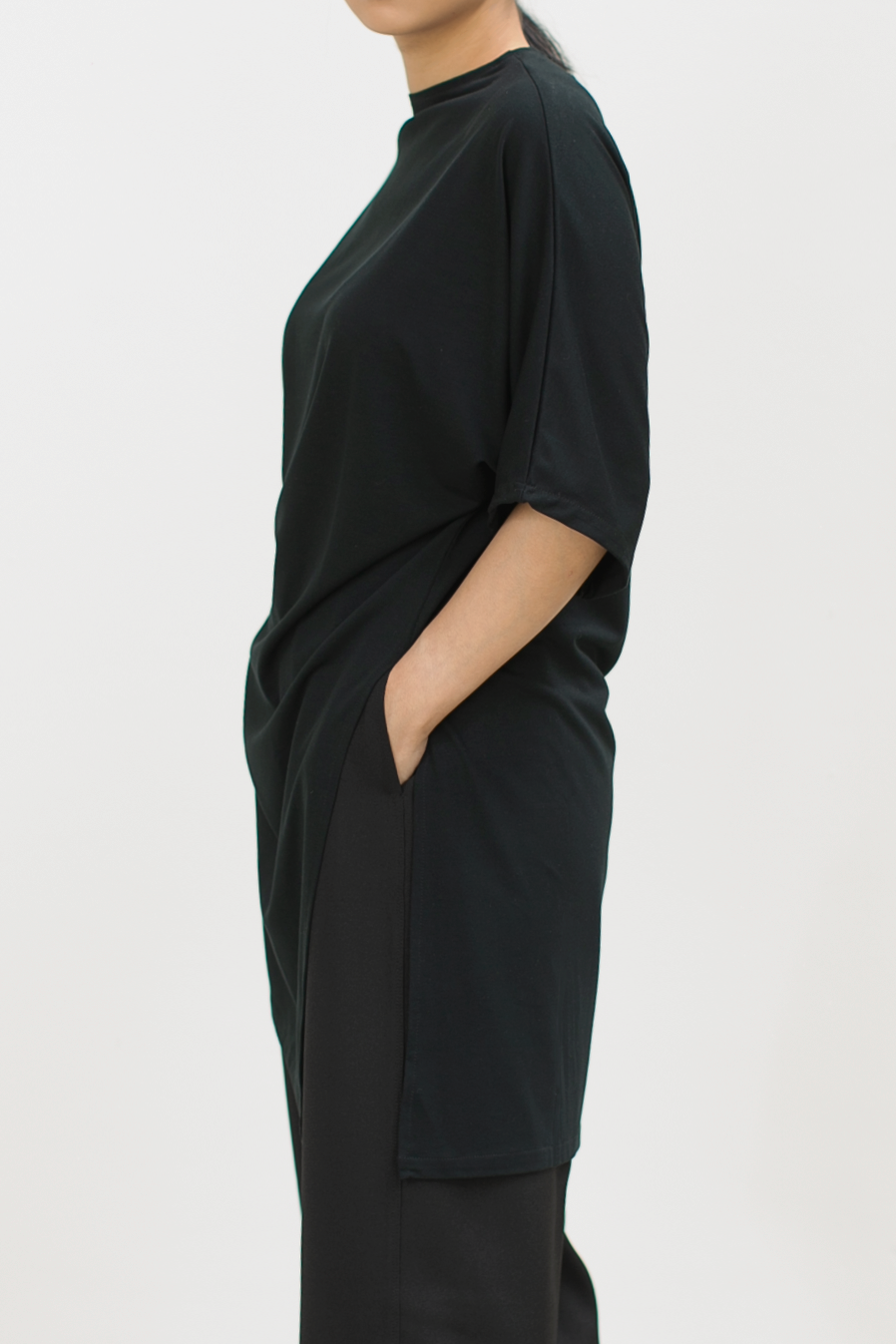 loose raglan long top - black