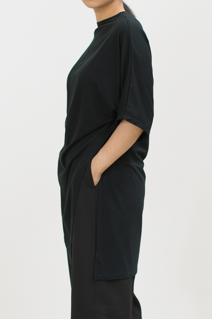 loose raglan long top - black