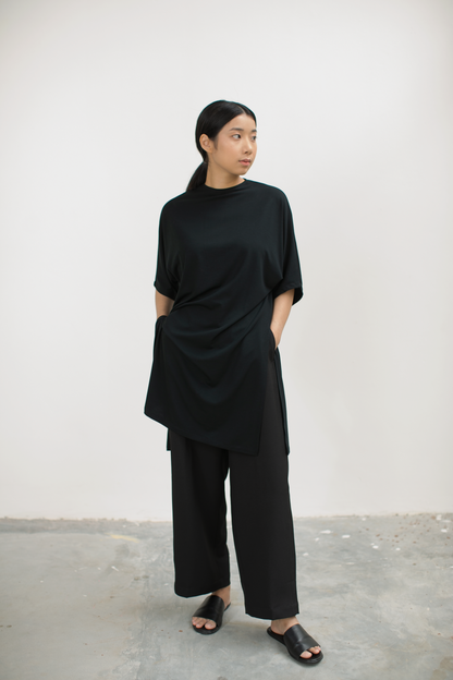 loose raglan long top - black