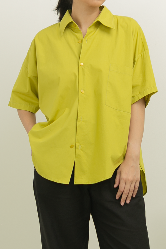 oversized short sleeve shirt - lime olive