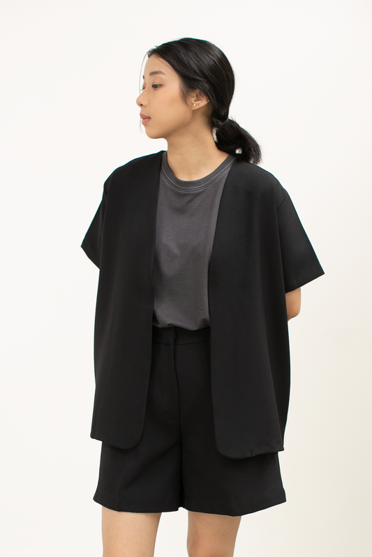 semiwool collarless blazer - black