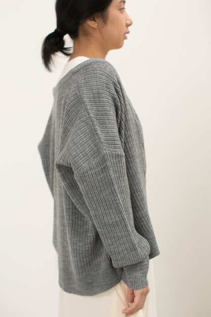 knit loose button cardigan - grey